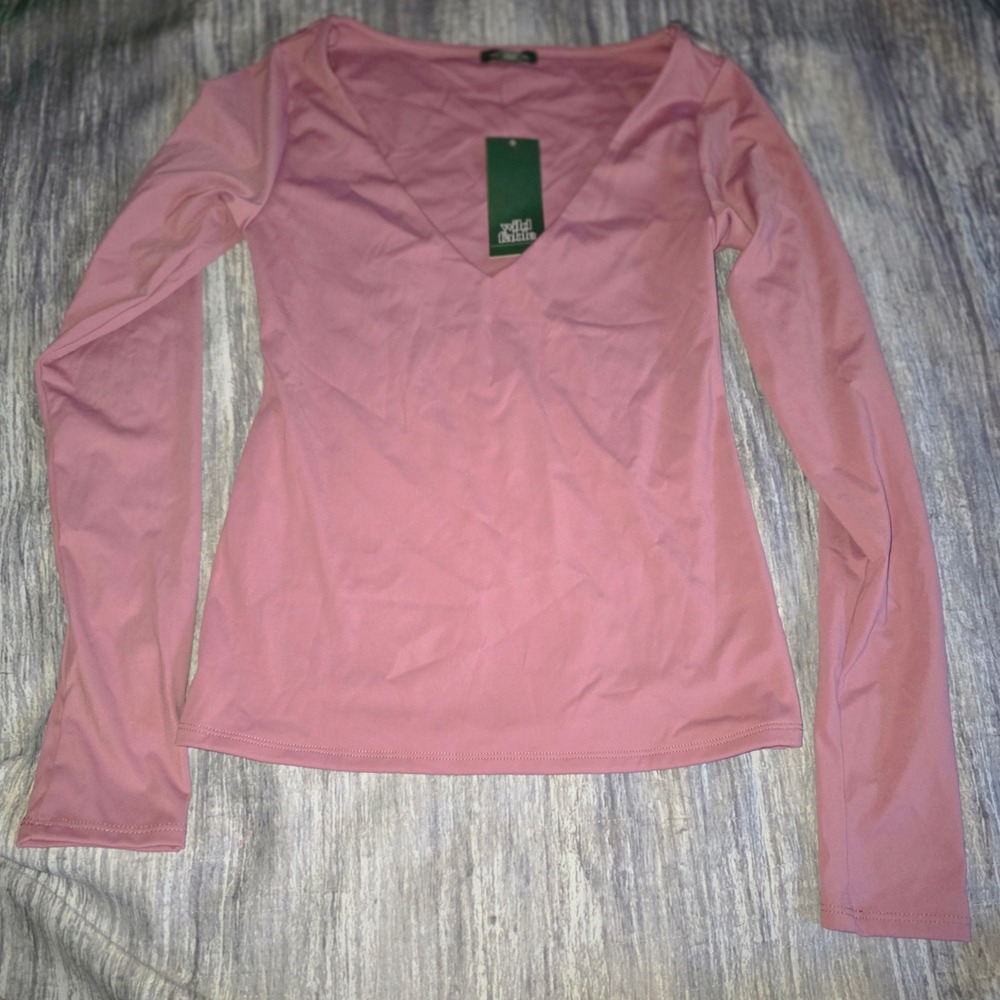 Wild Fable Mauve Pink V-Neck Long Sleeve Top XS WFL949AJ New With Tags